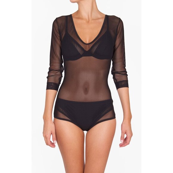 Shan Womens Bodysuit Size 10 Black Do You Think Im Sexy Stretch Mesh Casual - Picture 7 of 7